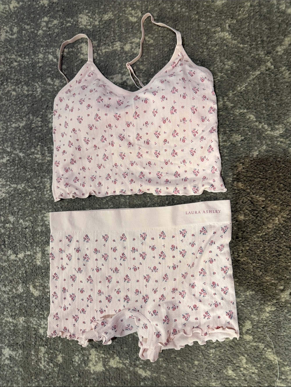 Laura Ashley Pale Pink Floral Ribbed Cami & Boxer Shorts Set